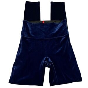 Spanx Velvet Look At Me Now Leggings Womens S Navy Blue Mid Rise Stretch 15055